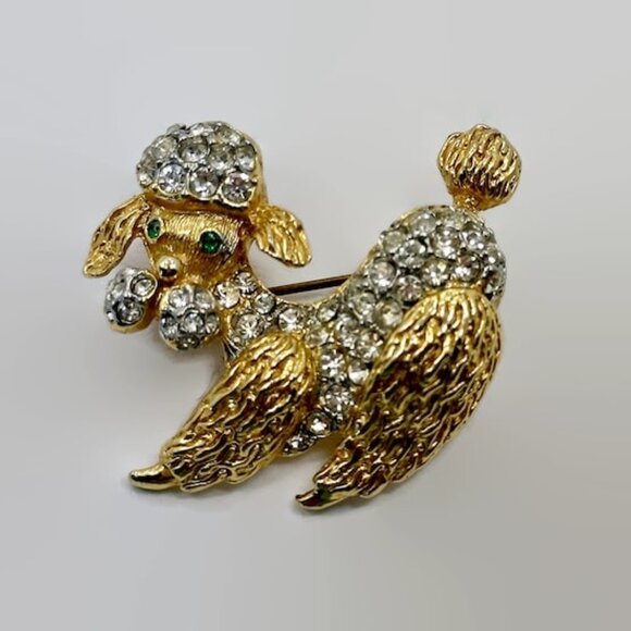 Poodle Brooch, KJL, Kenneth Lane, Gold, Rhinestones, 90s, Designer, Figural, Dog - Picture 4 of 4